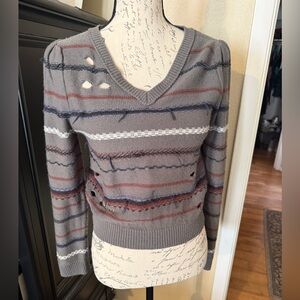Tildon Charcoal V-Neck Sweater with Colorful Stripes